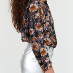 No. 6 Designer Brand Long Sleeve Lana Top Blouse in Gold Roses Floral Print