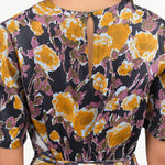 Gold Roses Print Short Sleeve Lola Midi Dress with Waist Tie by No 6 Designer Brand 