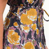 Short Sleeve Lola Midi Dress with Waist Tie in Gold Roses Print by No 6 Designer Brand 