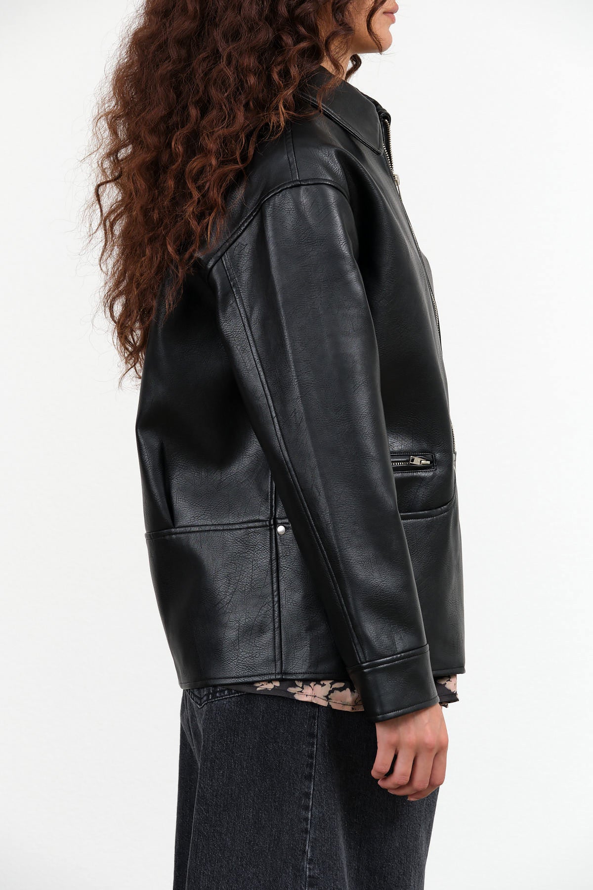 No. 6 Designer Brand Zip Up Oversized Pleather Black Rome Biker Jacket