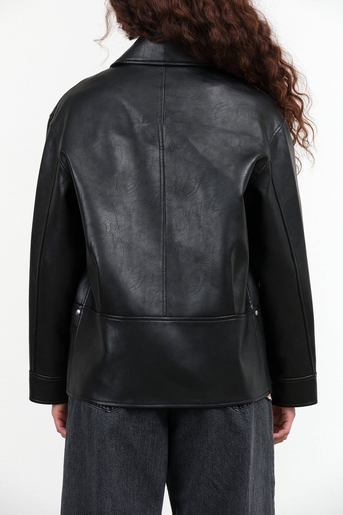 Pleather Black Zip Up Oversized Rome Biker Jacket by No. 6 Designer Brand 