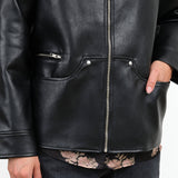 Zip Up Oversized Pleather Black Rome Biker Jacket by No. 6 Designer Brand 