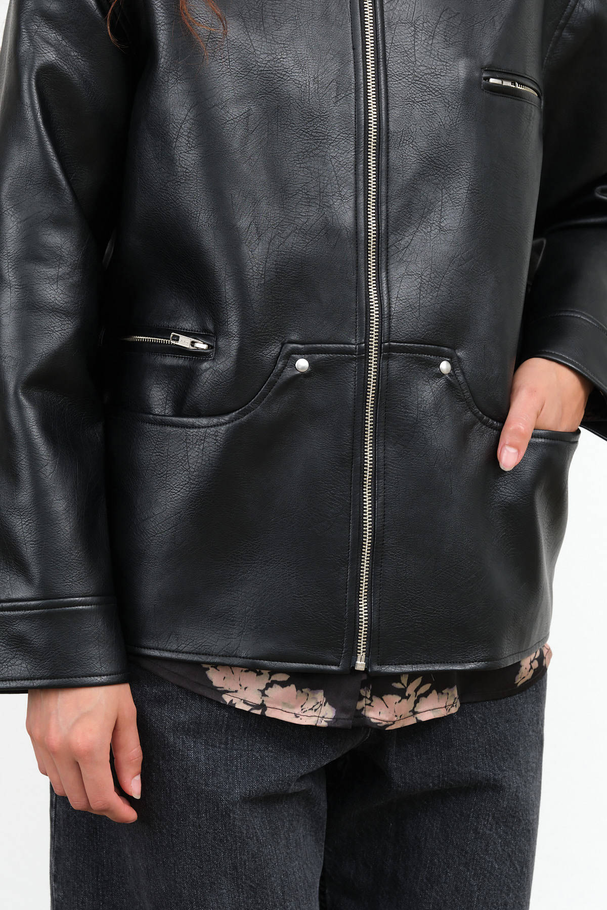 Zip Up Oversized Pleather Black Rome Biker Jacket by No. 6 Designer Brand 