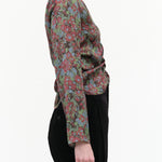 No 6 Store Long Sleeve V-Neck Vienna Top with Ruching in Wine Garden Purple Floral Print