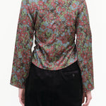 Long Sleeve V-Neck Vienna Top with Ruching in Wine Garden Purple Floral Print by No 6 Store 