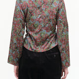 Long Sleeve V-Neck Vienna Top with Ruching in Wine Garden Purple Floral Print by No 6 Store 