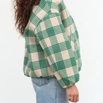 No. 6 Designer Brand Zip Up Wicke Bomber Cropped with Collar in Beige and Green