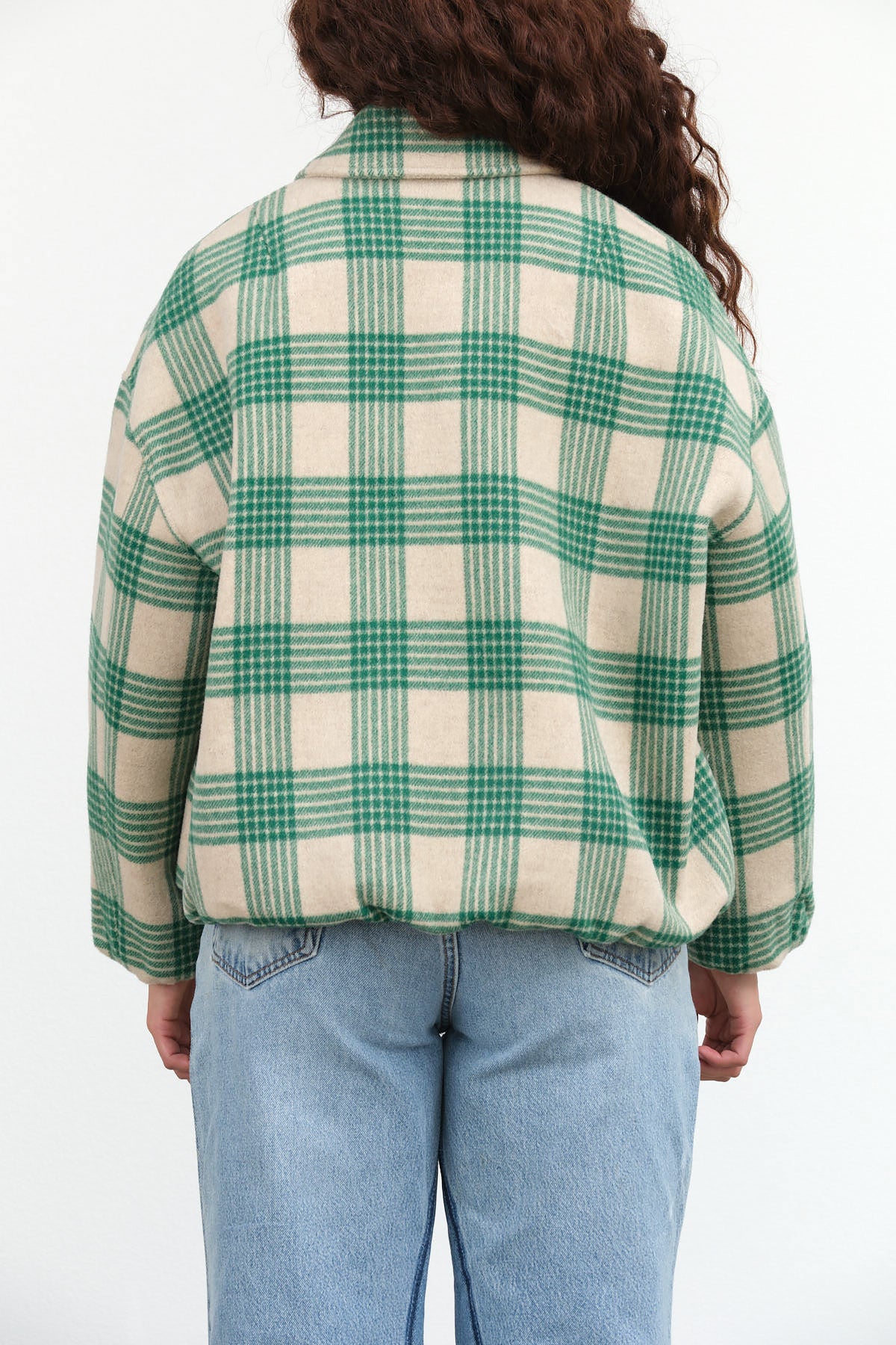 Beige and Green Zip Up Wicke Bomber Cropped with Collar by No. 6 Designer Brand