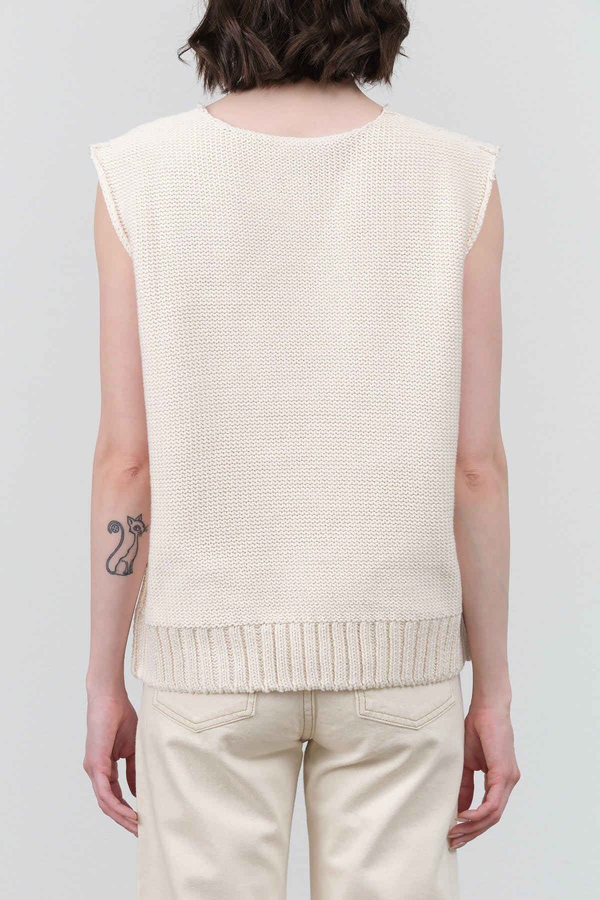 Catalina Top in Soft White Tan with Think Ribbed Hem Sweater Vest by NSF