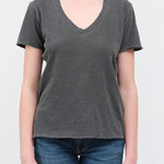 Front view of Cora V Neck Tee in Pigment Black