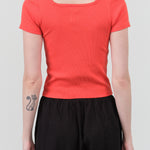 Square Neck Short Sleeve Crop Noelle Top in Mars Red by NSF