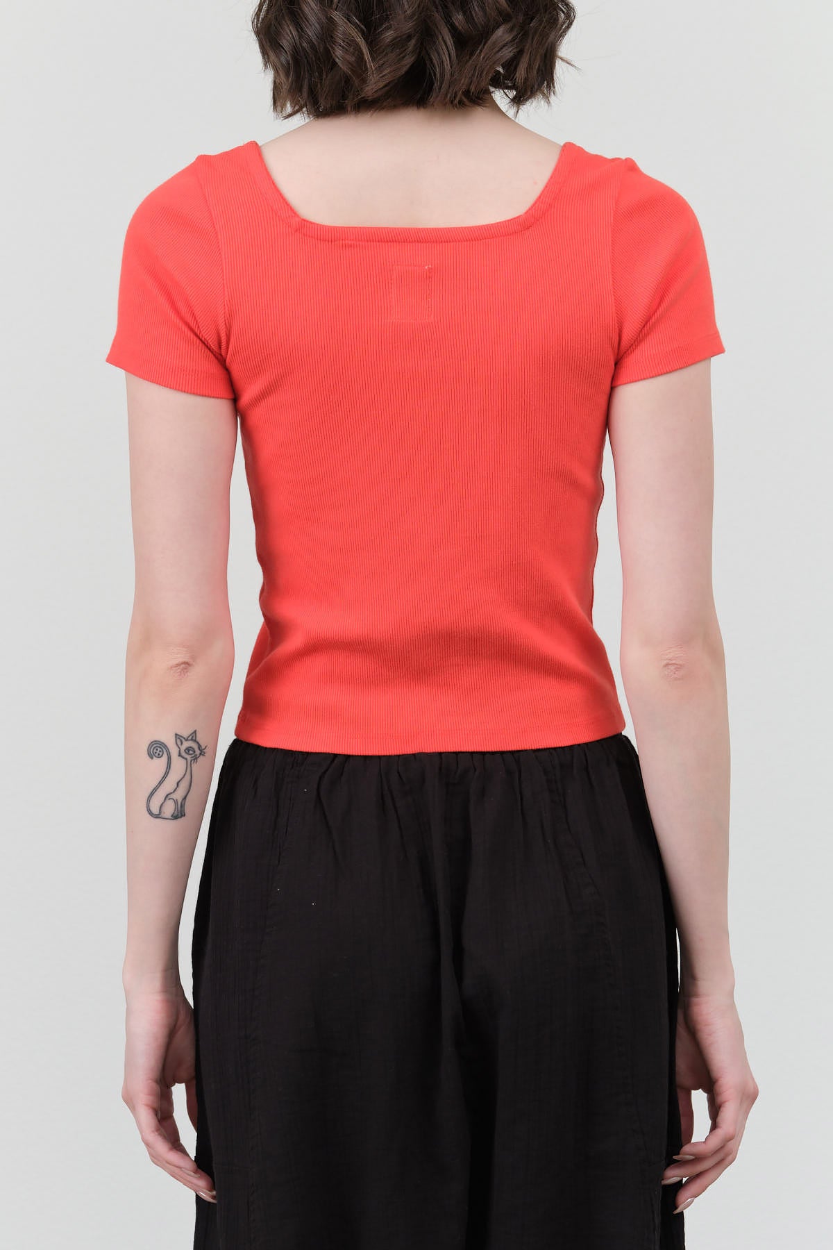 Square Neck Short Sleeve Crop Noelle Top in Mars Red by NSF