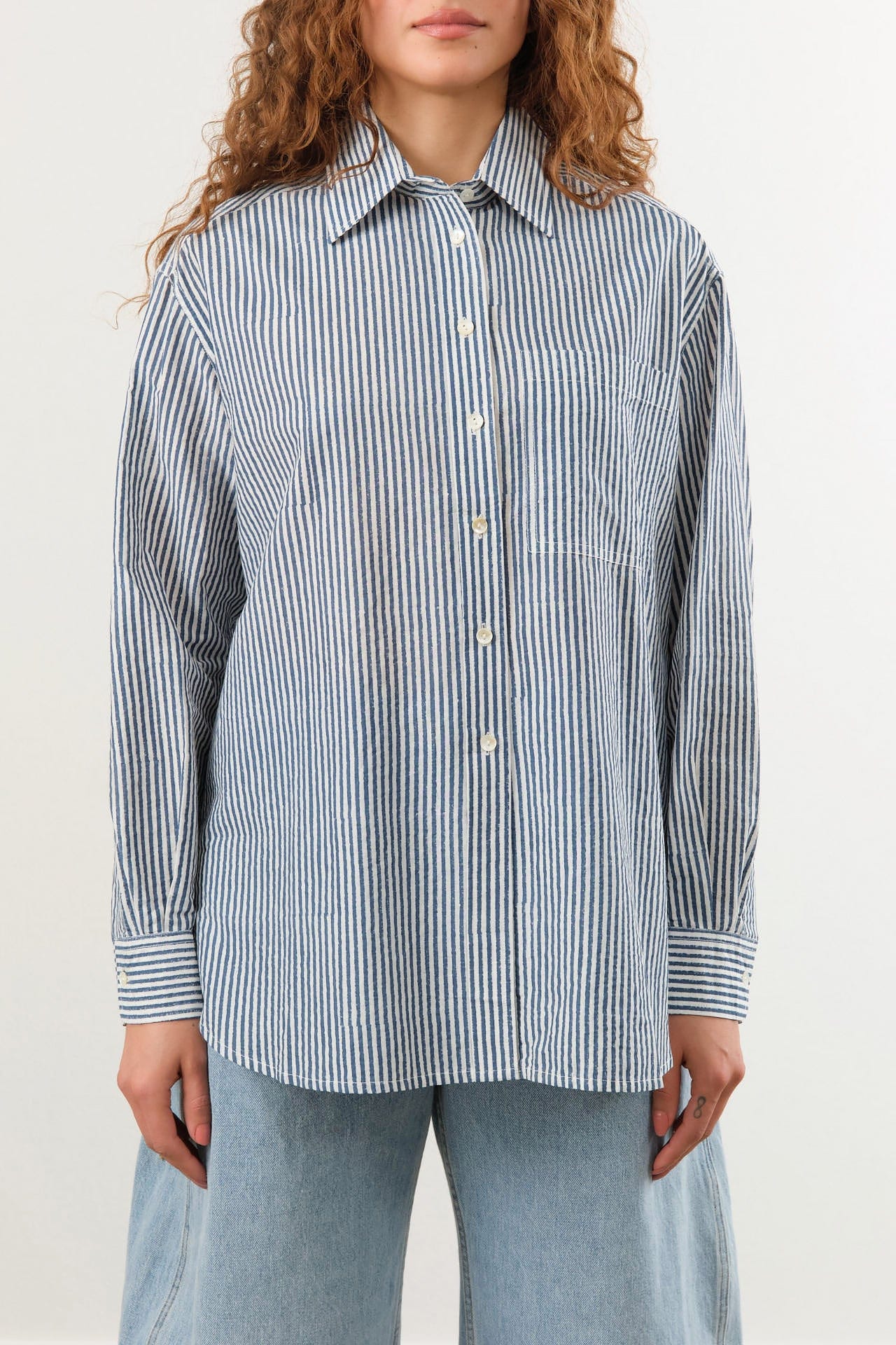 Nymane Apparel Womens Blouses Chris Shirt in Block Print Stripe