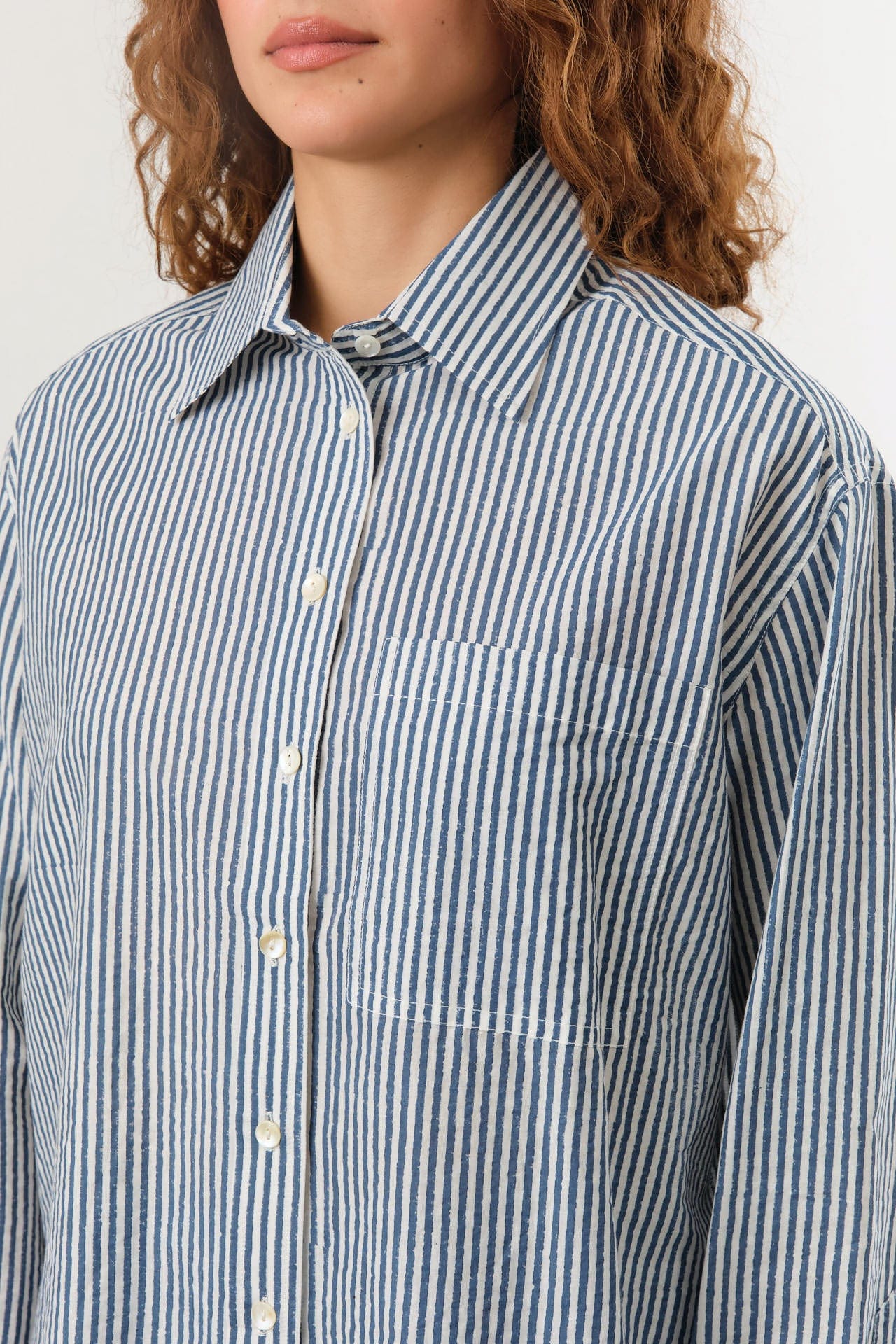 Nymane Apparel Womens Blouses Chris Shirt in Block Print Stripe