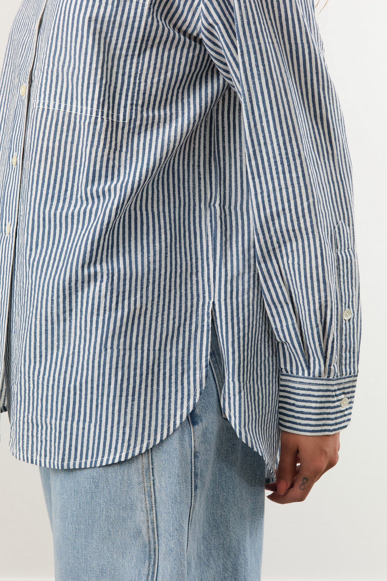 Nymane Apparel Womens Blouses Chris Shirt in Block Print Stripe