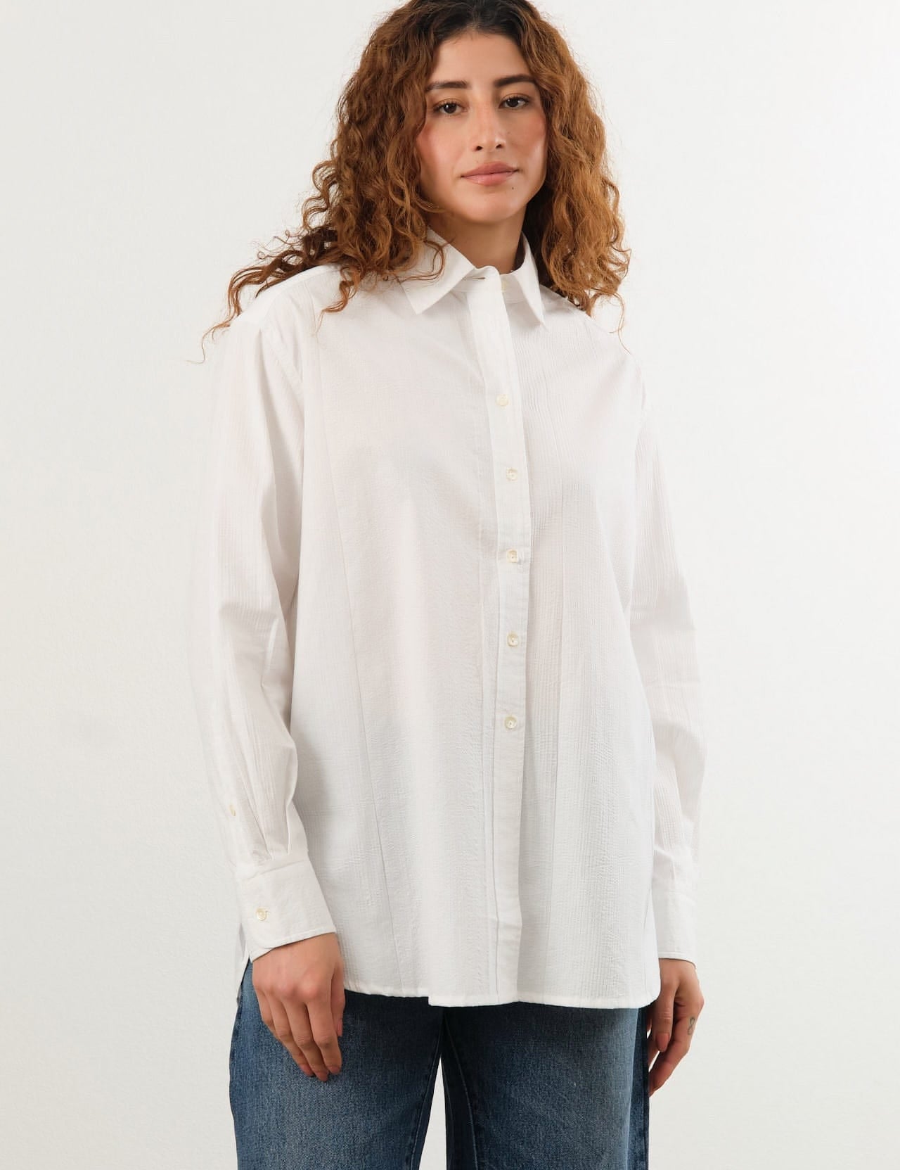 Nymane Apparel Womens Blouses Chris Shirt in White Stitch
