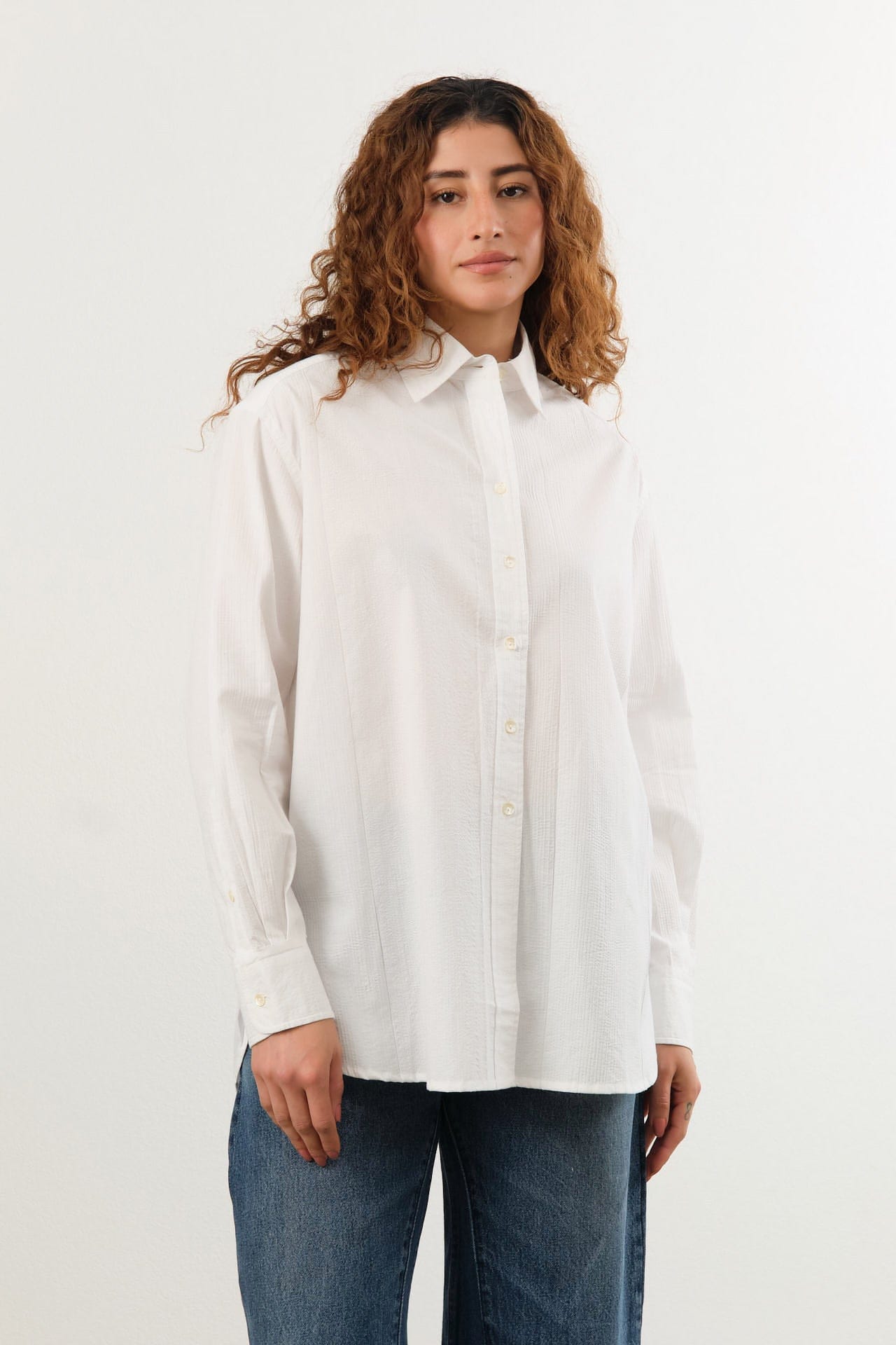 Nymane Apparel Womens Blouses Chris Shirt in White Stitch