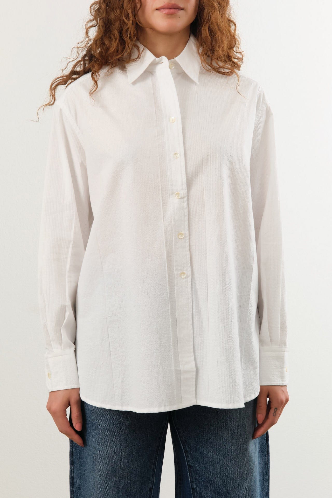 Nymane Apparel Womens Blouses Chris Shirt in White Stitch