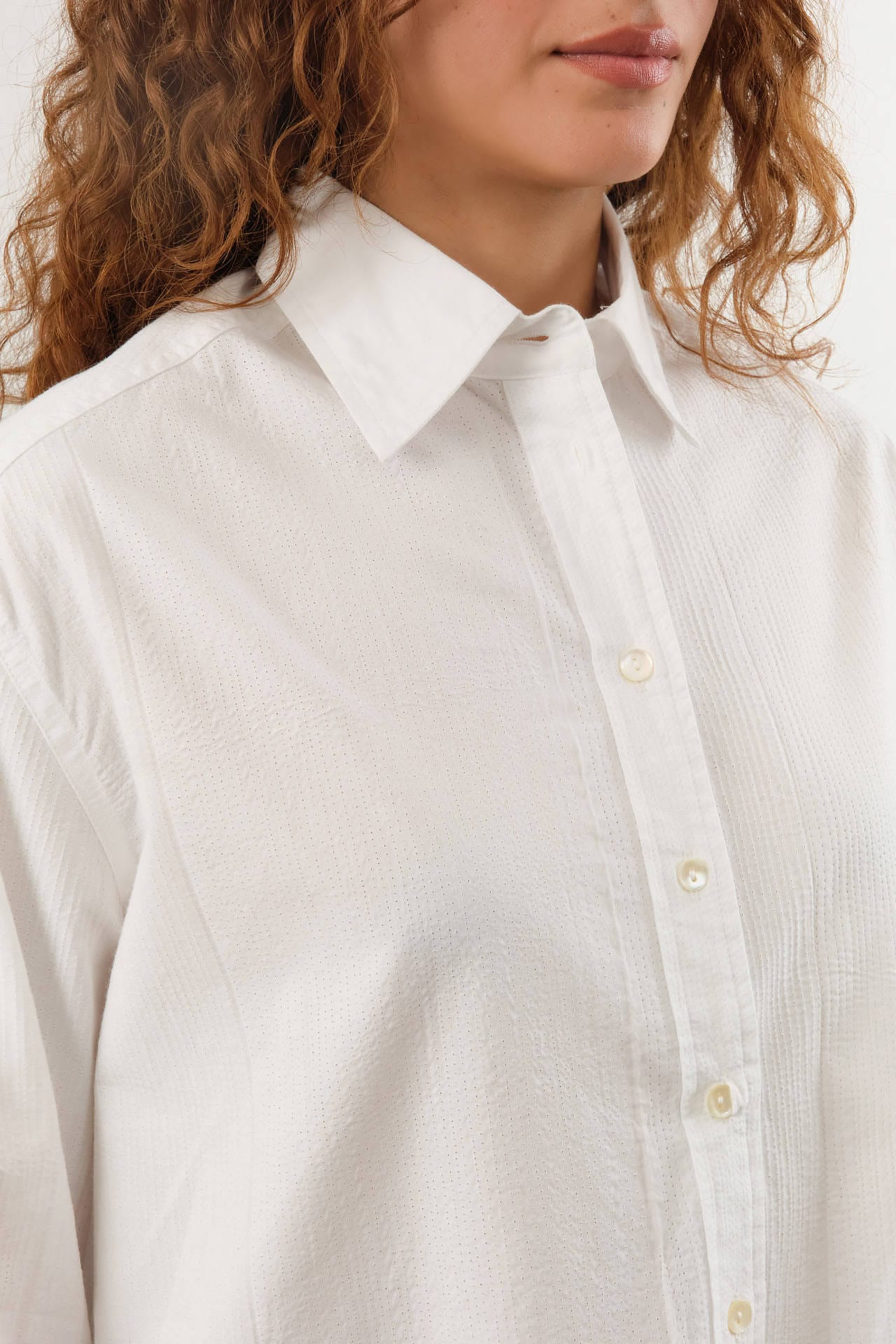 Nymane Apparel Womens Blouses Chris Shirt in White Stitch