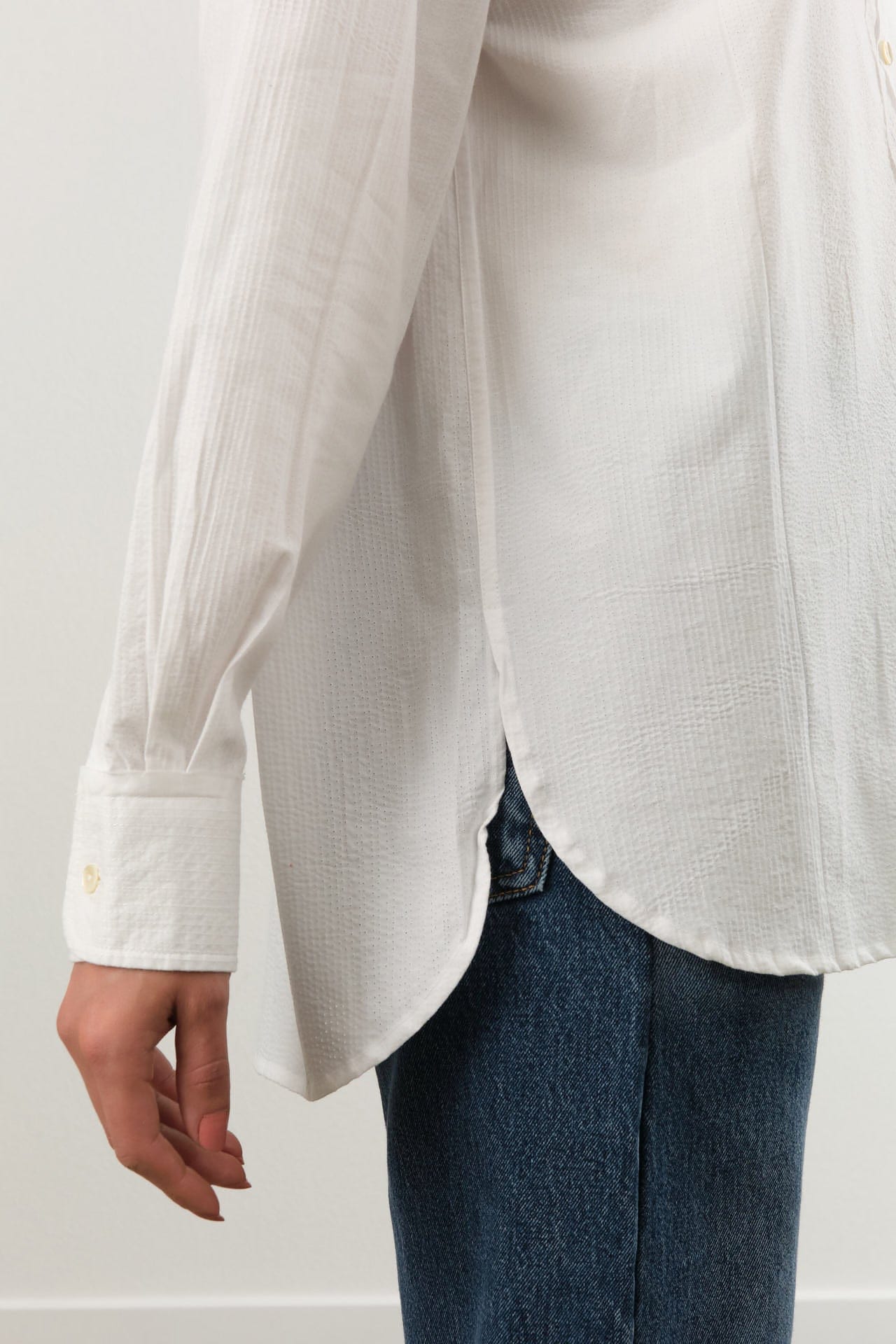 Nymane Apparel Womens Blouses Chris Shirt in White Stitch