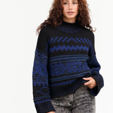 Nymane Nadia Jacquard Sweater in Black and Blue