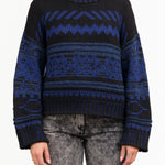 Nadia Jacquard Sweater by Nymane in Black and Blue