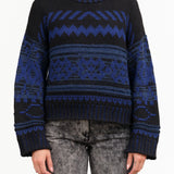 Nadia Jacquard Sweater by Nymane in Black and Blue