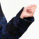 Nadia Jacquard Long Sleeve Turtleneck Sweater in Black and Blue Wool by Nymane Designer Brand 