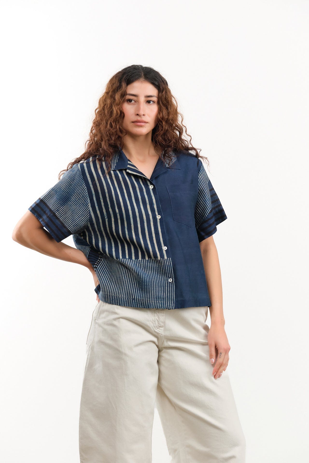 Nymane Apparel Womens Blouses River Camp Shirt in Indigo Indigo / XSmall
