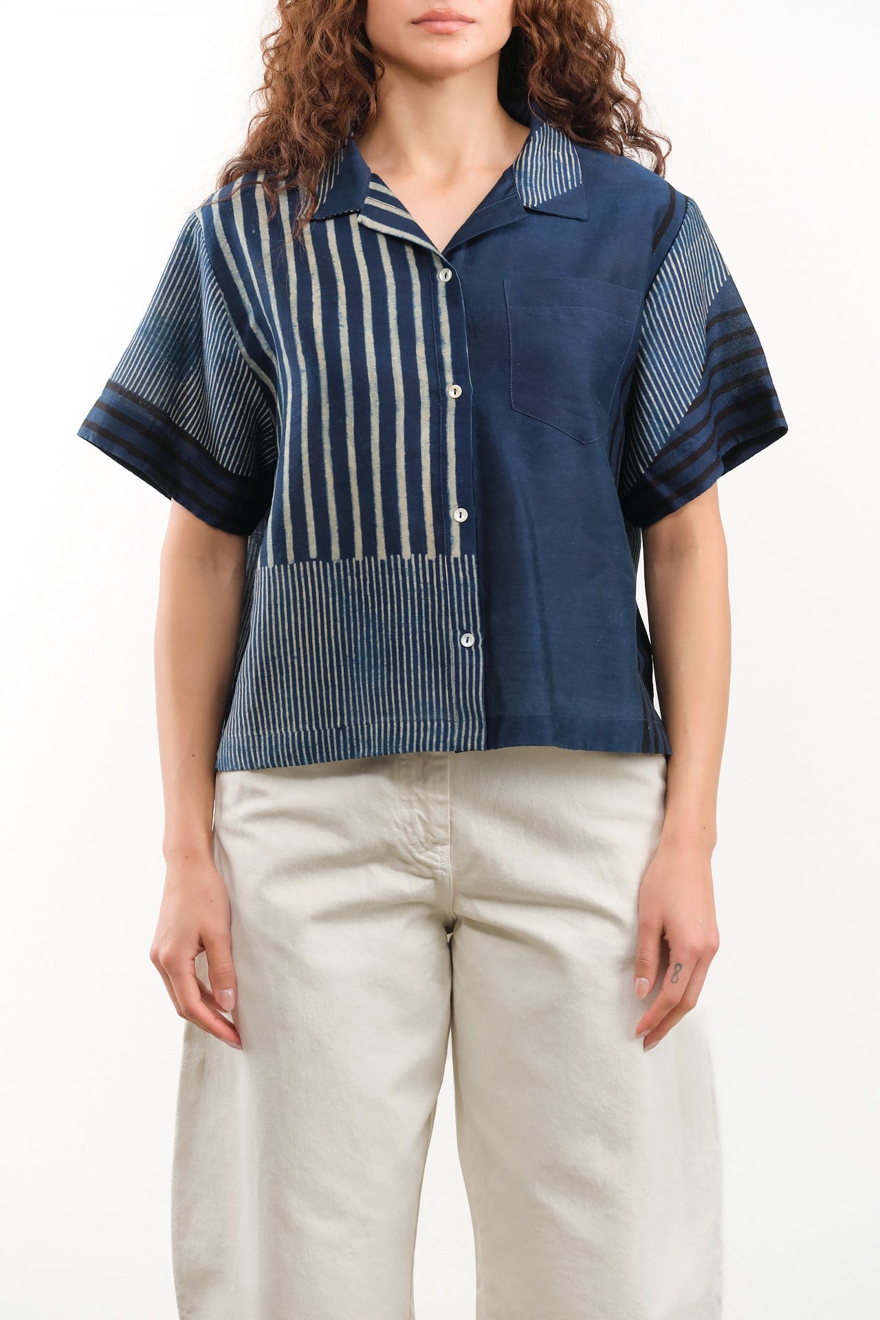 Nymane Apparel Womens Blouses River Camp Shirt in Indigo