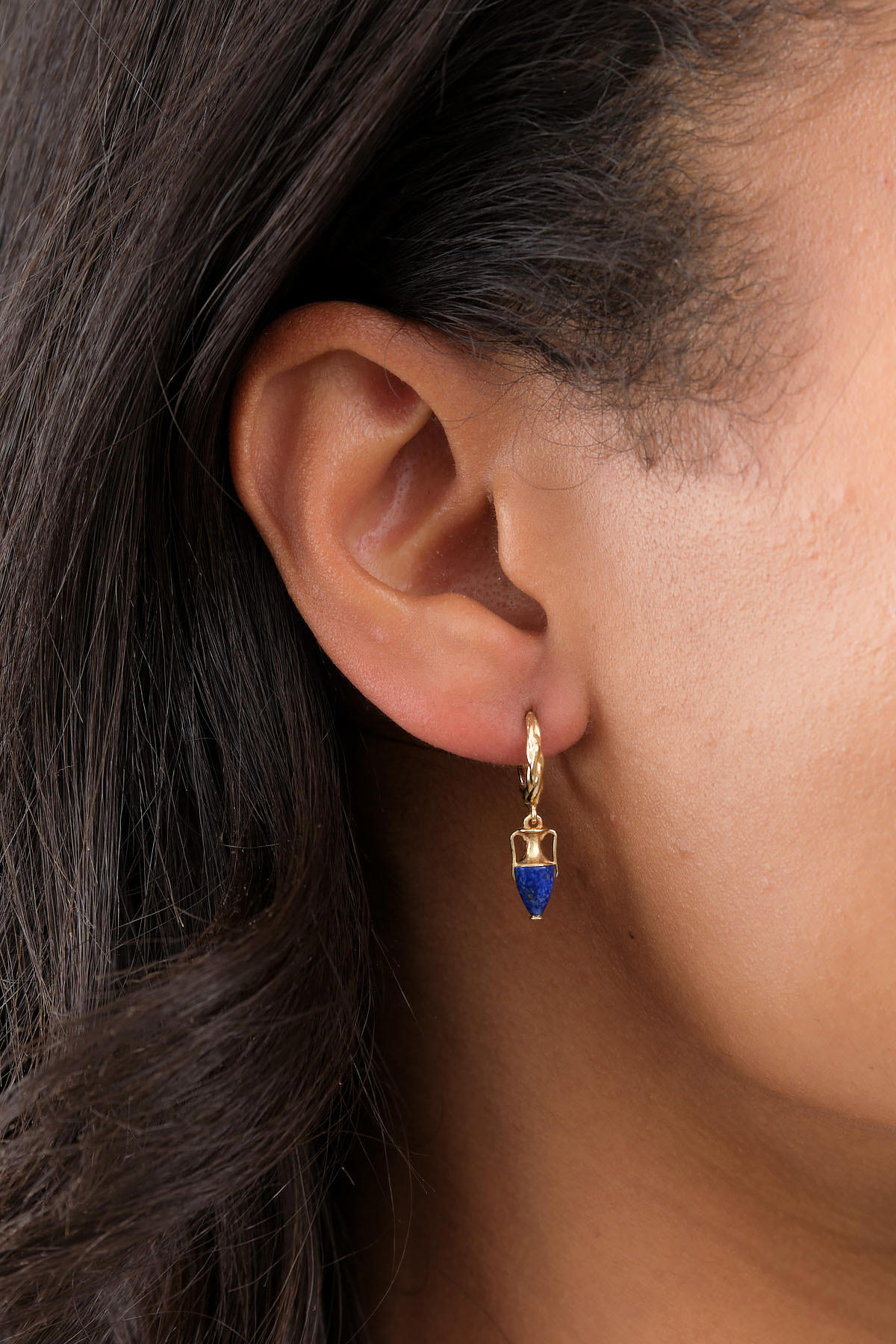 Pamela Love Inlay Vessel Huggie Earring with Lapis and Gold