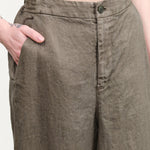 Khaki Linen Twill Wide Pants by Pas de Calais