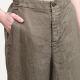 Khaki Linen Twill Wide Pants by Pas de Calais