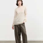 Pas de Calais Designer Brand Khaki Green Linen Twill Wide Pants Trousers 