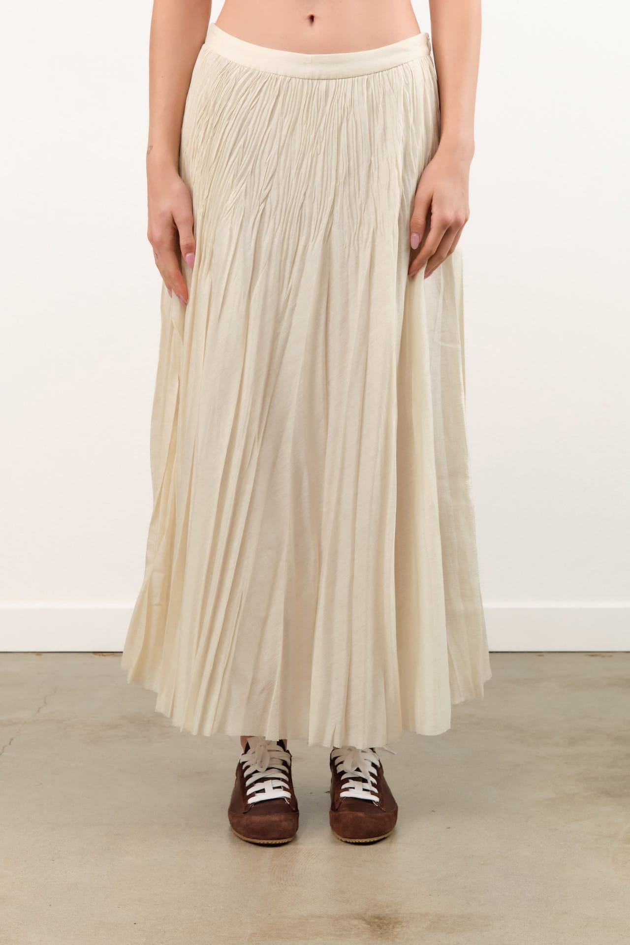 Pas de Calais Apparel Womens Skirts Acetate Lyocell Slub Lawn Pleated Skirt