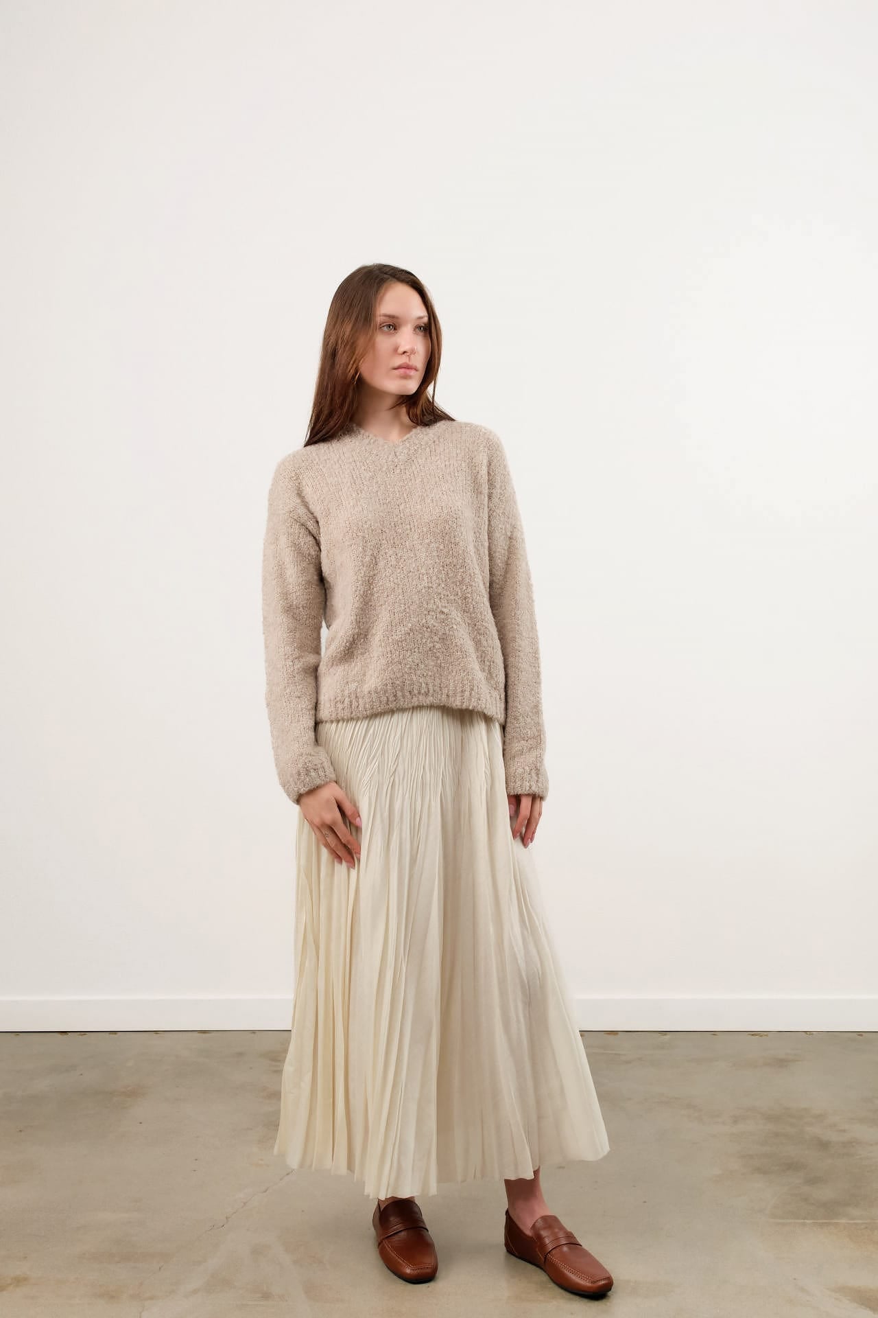 Pas de Calais Apparel Womens Skirts Acetate Lyocell Slub Lawn Pleated Skirt