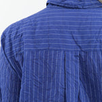 Pas de Calais Apparel Womens Blouses Blue Shirring Stripe Short Sleeve Blouse in Navy