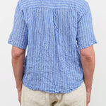 Pas de Calais Apparel Womens Blouses Blue Shirring Stripe Short Sleeve Blouse in Saxe Blue