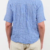 Pas de Calais Apparel Womens Blouses Blue Shirring Stripe Short Sleeve Blouse in Saxe Blue