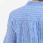 Pas de Calais Apparel Womens Blouses Blue Shirring Stripe Short Sleeve Blouse in Saxe Blue