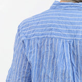 Pas de Calais Apparel Womens Blouses Blue Shirring Stripe Short Sleeve Blouse in Saxe Blue