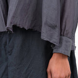 Blue Green Botanical Dye Button Up Sheer Blouse with Front Pocket by Pas de Calais Designer Brand