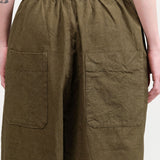 Pas de Calais Designer Brand C/H Parachute Wide Pants with Elastic Waist and Pockets in Beige Green