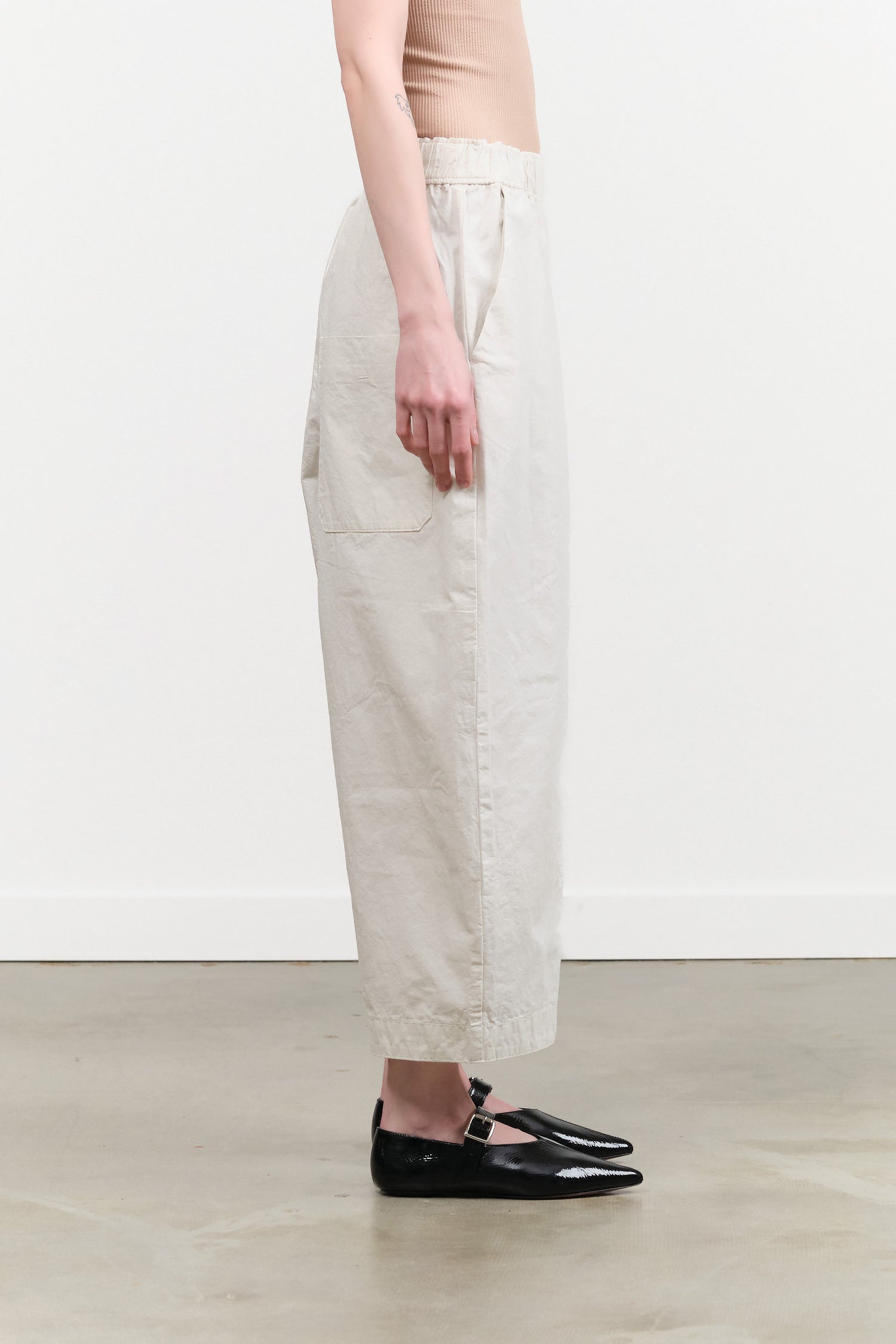 Pas de Calais Designer Brand C/H Parachute Wide Pants with Pockets in Ivory White