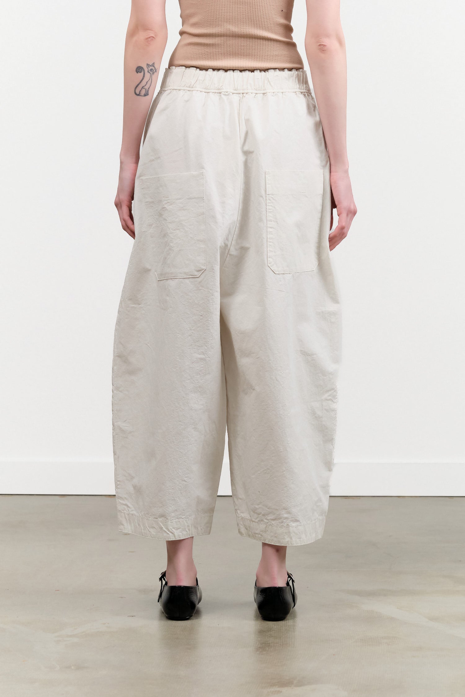 Ivory White C/H Parachute Wide Pants with Pockets by Pas de Calais Designer Brand