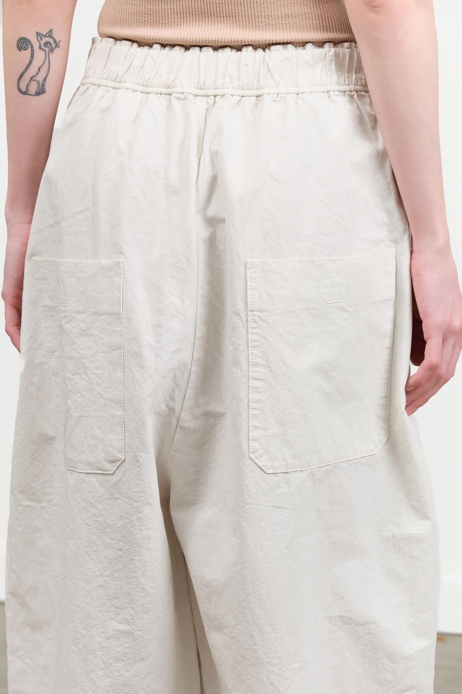 C/H Parachute Wide Pants with Pockets in Ivory White by Pas de Calais Designer Brand