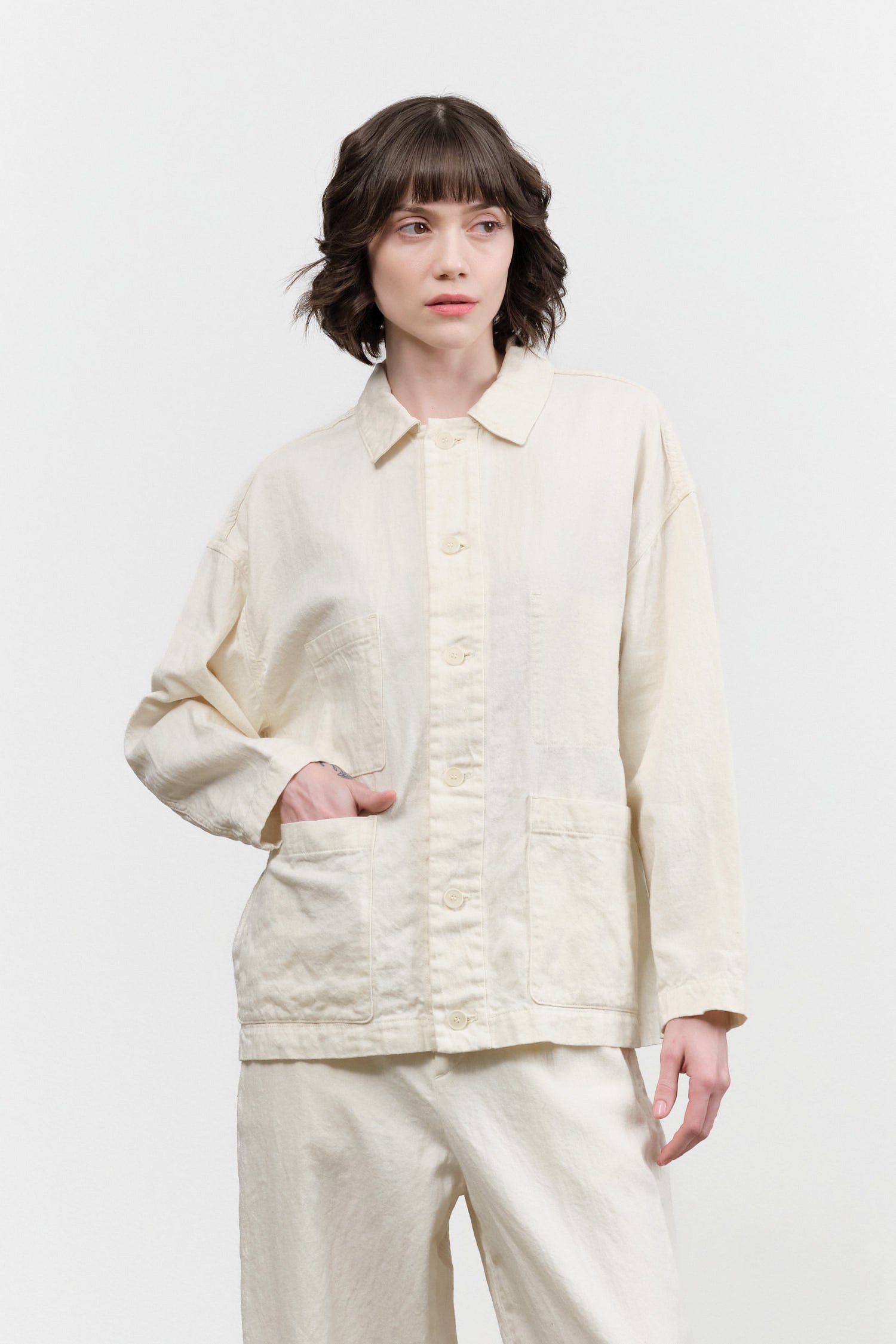 Pas de Calais C/L Satin Coverall Jacket in Natural