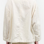 Natural White C/L Satin Coverall Button Up Jacket with Foldover Collar and Pockets by Pas de Calais Designer Brand 