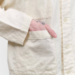 C/L Satin Coverall Button Up Jacket with Foldover Collar and Pockets in Natural White by Pas de Calais Designer Brand 