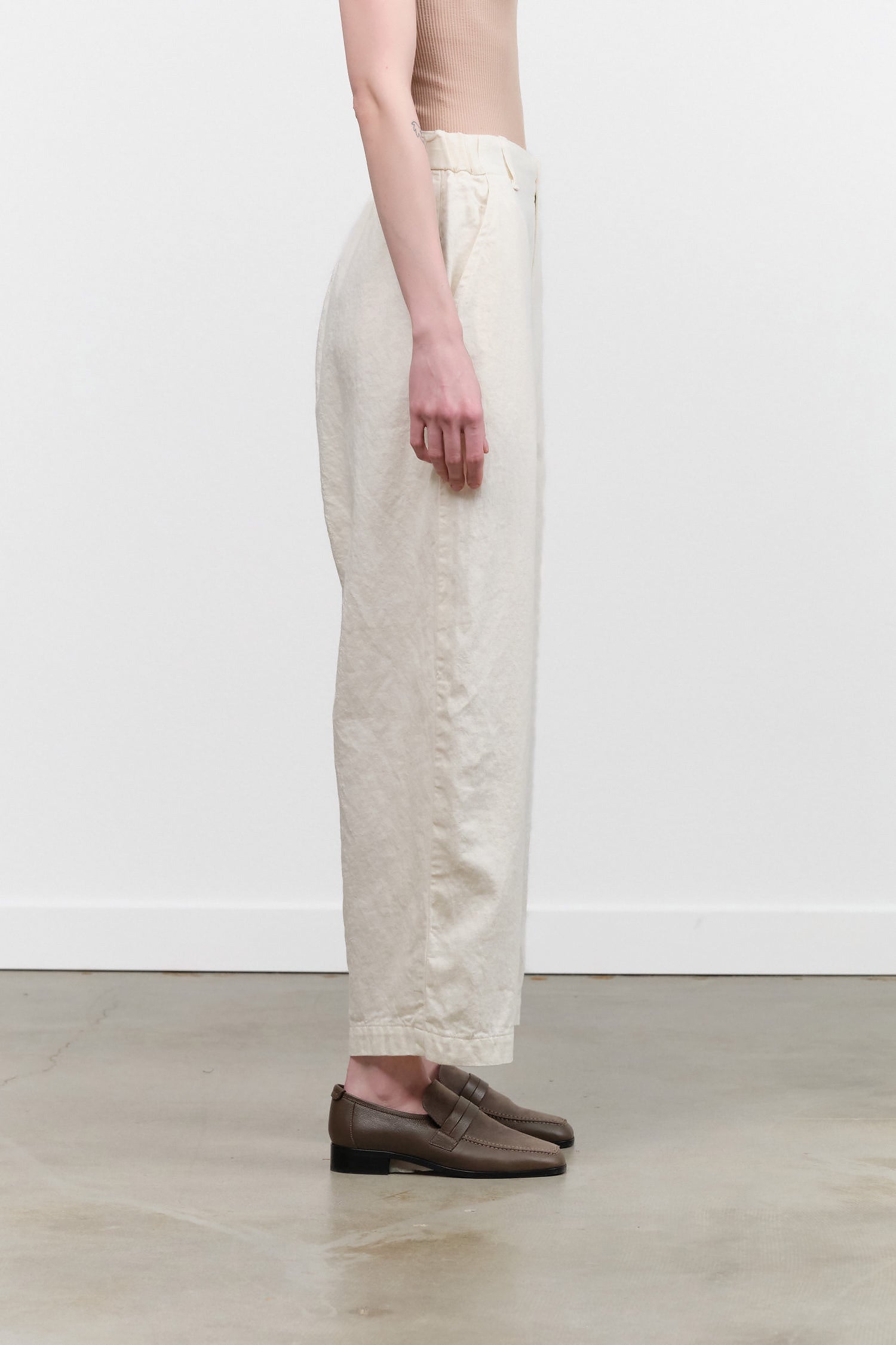 Pas de Calais Designer Brand C/L Satin Wide Pants Button Up Trouser in Natural White